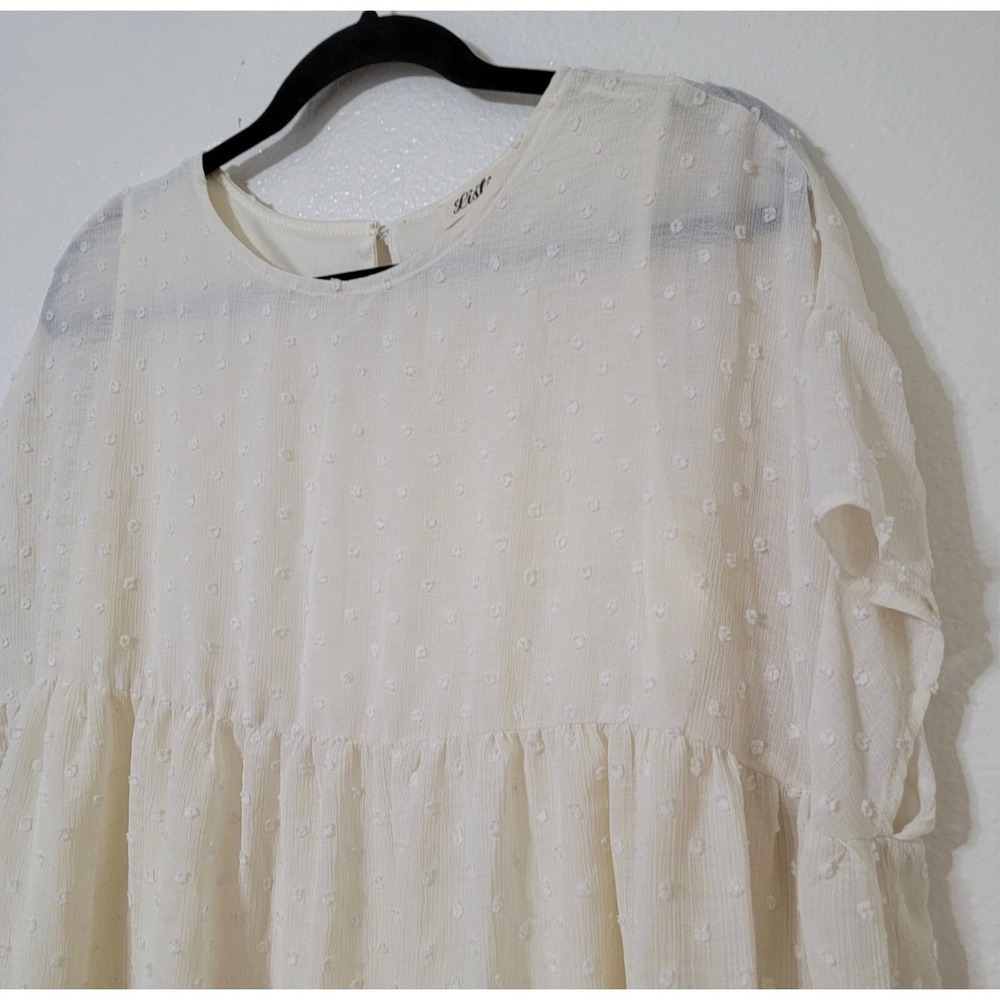 Listicle Cream Swiss Dot Peplum Top Women Large Short Sleeve High Low Boho Large